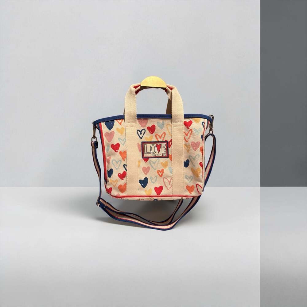 Brighton Canvas Love Heart Print Mini Tote Crossbody Bag